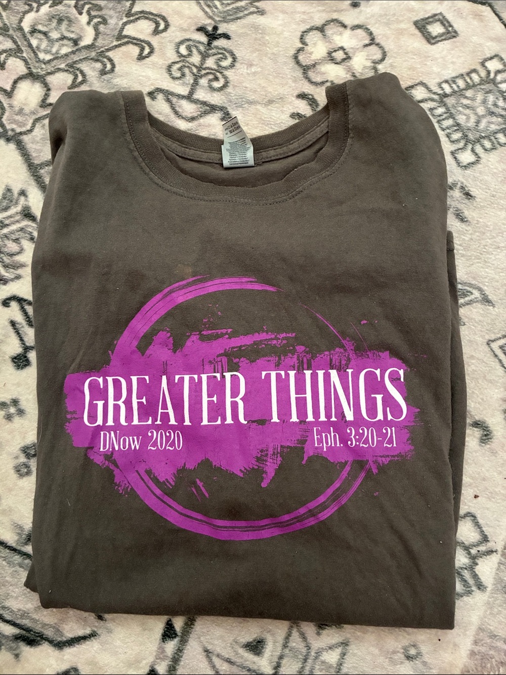 Greater Things Kids Graphic T‑Shirt in Dark Brown with Purple Print
